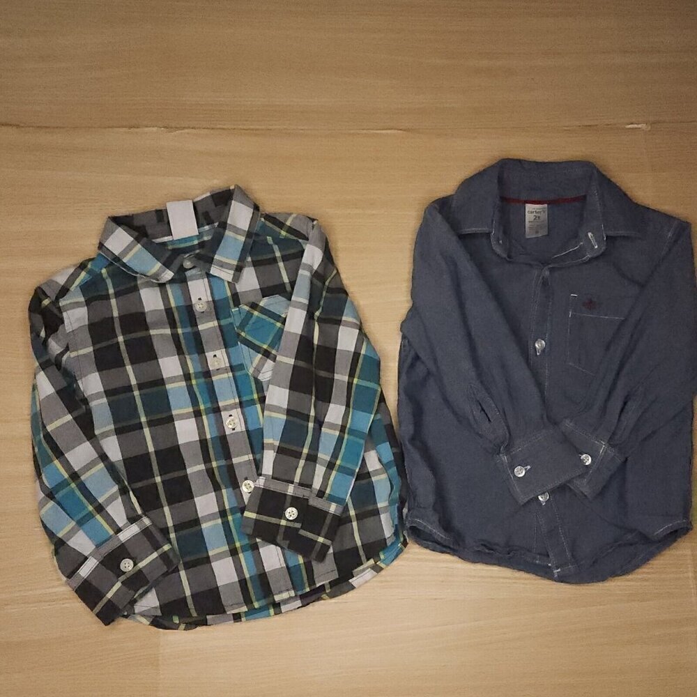 Toddler Boys Plaid And Denim Look Long Sleeve Button Down Bundle 2T